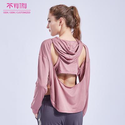 Breathable loose outdoor running smock fitness yoga suit long hoodies for women